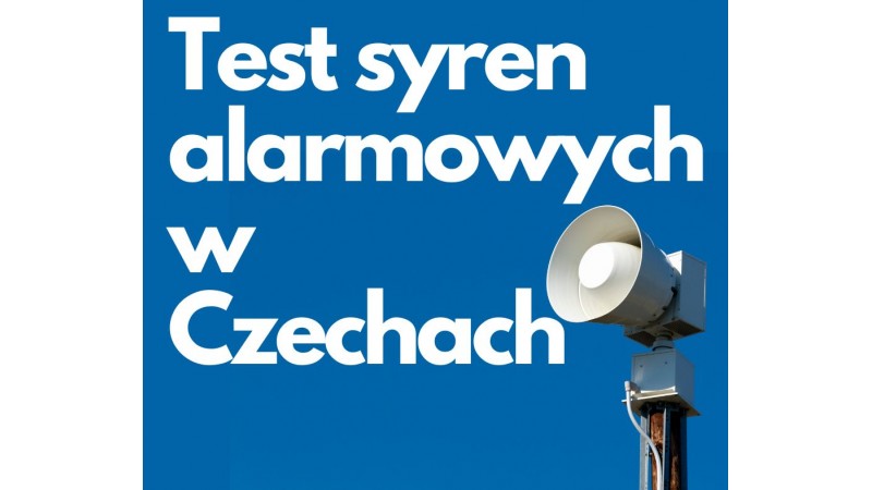 Grafika informująca o teście syren alarmowych w Czechach